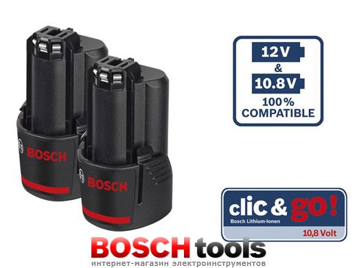 Аккумулятор Bosch GBA 12 V, 2 A*h, Li-Ion, (2 шт.)