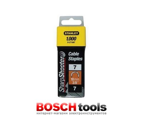 Скобы для степлера "CABLE" тип "7" 10мм для крепления кабеля, в упаковке по 1000 шт Stanley 1-CT106T